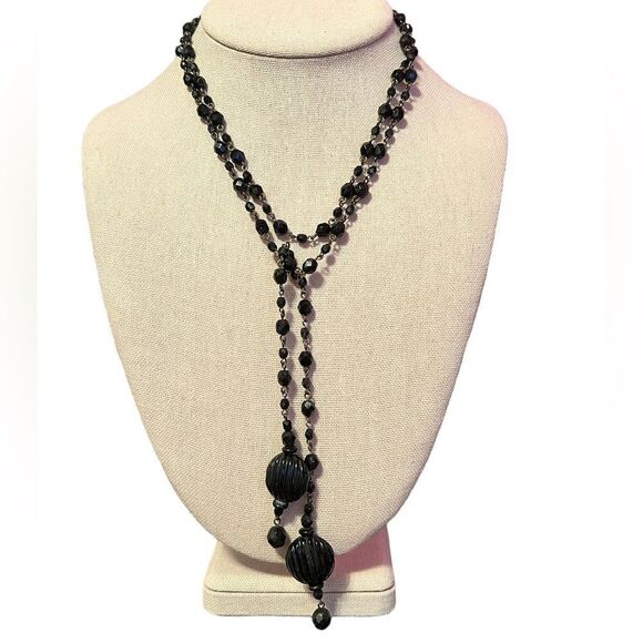 🤯5/$20🤯 Long Black Bead Lariat - Picture 1 of 3